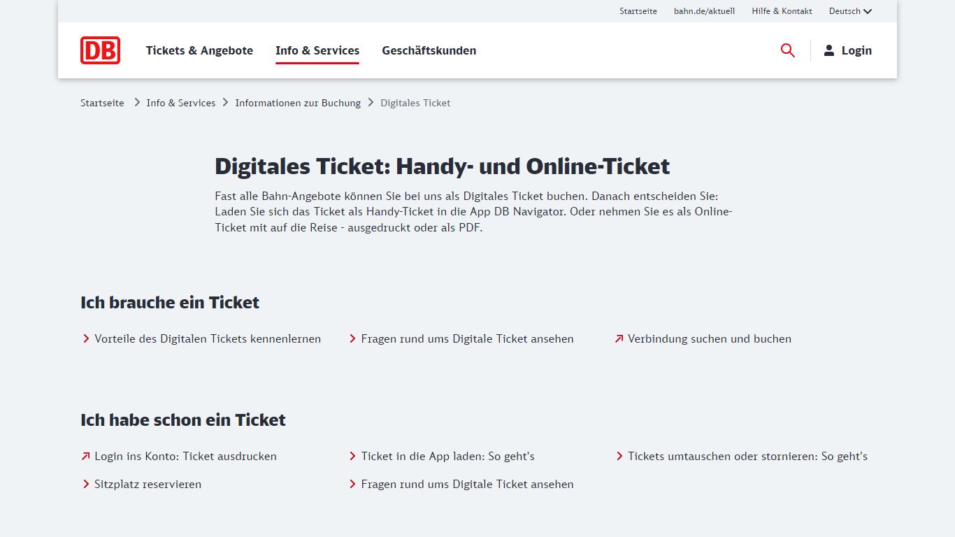 Digitales Ticket: Handy- und Online-Ticket - Bahn